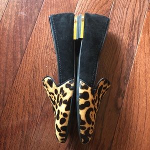 Franco Sarto Leopard/Gold Heel Loafers